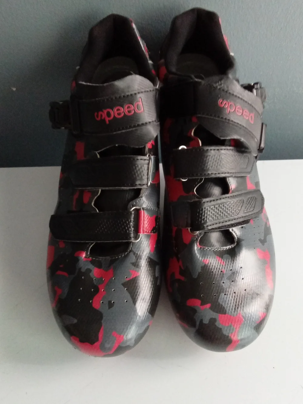 Speed Camo Road Cycling Shoes Red Black Camouflage 3-Bolt Cleats Mens 45